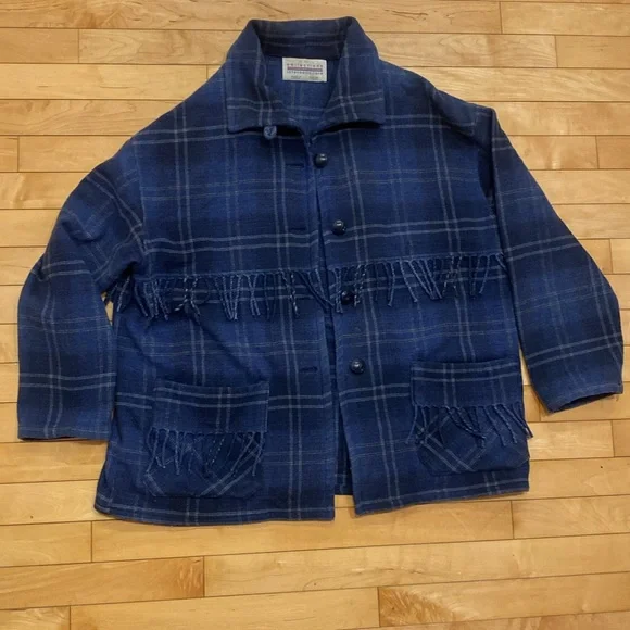 Collections Internationale Fringed women’s Blue Plaid Blazer/Jacket Size Large - Picture 15 of 17